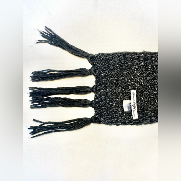 Women’s Black w Silver Lurex Metallic Fringed Knit Scarf Wrap from Renee’s NYC - Picture 4 of 7